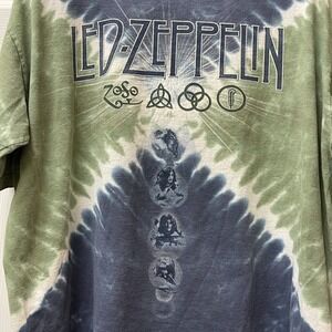 Liquid‎ Blue Vintage 2000s Led Zeppelin Zoso Tie Dye Green Blue L Single Stitch
